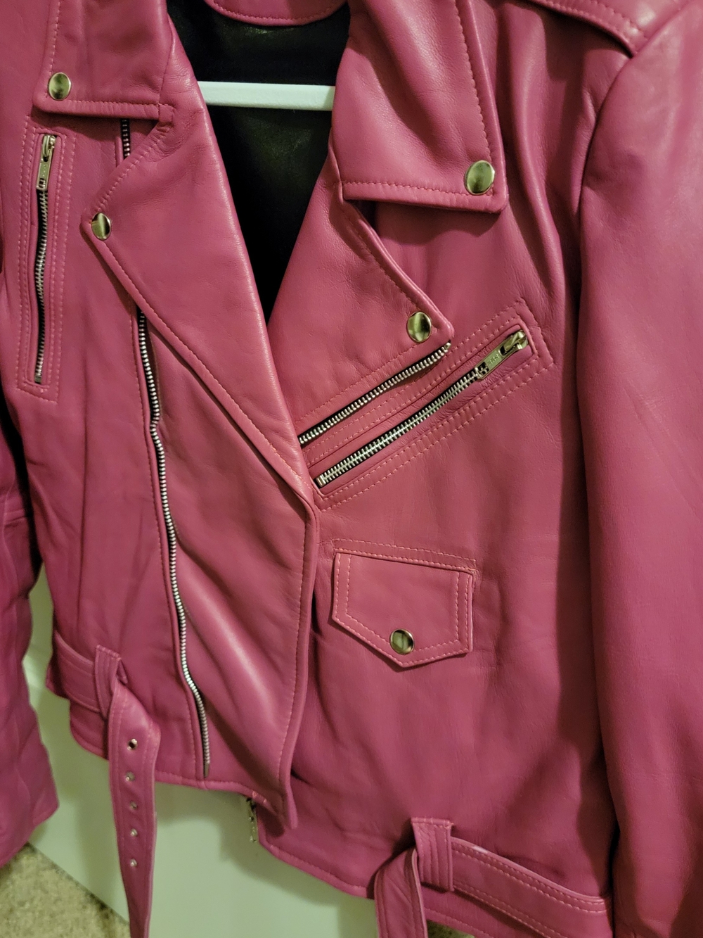 Womens Pink Moto Leather Jacket